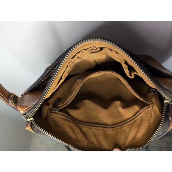 Patricia Nash Heritage Collection Brown leather crossbody/shoulder handbag purse - Picture 5 of 11